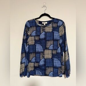 Seasalt Cornwall Blue Geometric Bell Boat Long Sleeve Top Size 8 NWT Artsy